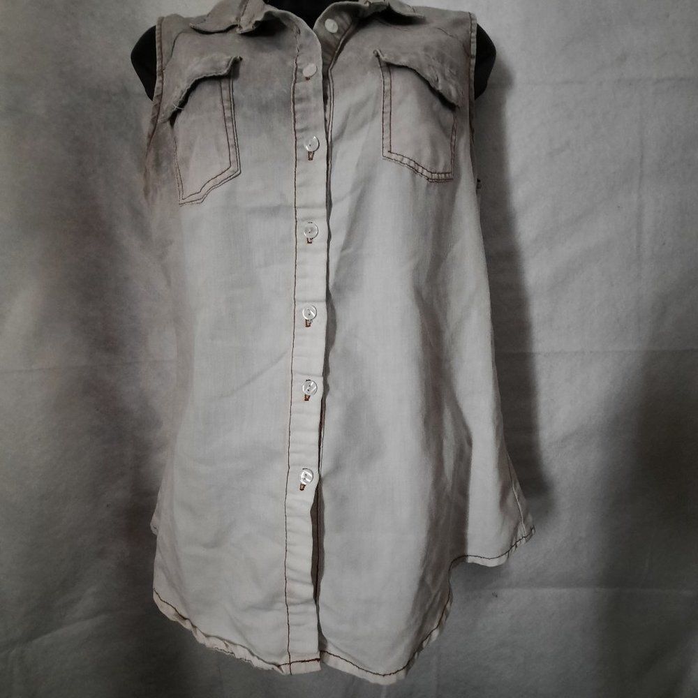 Vintage PassPort Grey Ombre Sleeveless Button Up Tank Size Medium